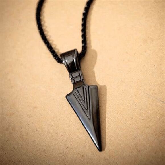Stainless Steel Spearpoint Arrowhead Pendant Necklace - Picture 7 of 8